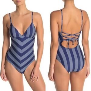 Splendid Longline One Piece Chevron Swimsuit Size Small Flawed